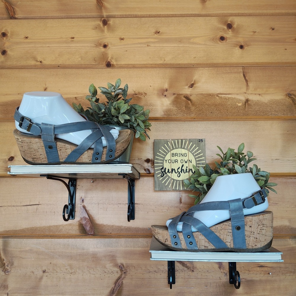 Bussola Doeskin Leather Formentera Fabia Jeans Strappy Platform Wedge Sandal 39